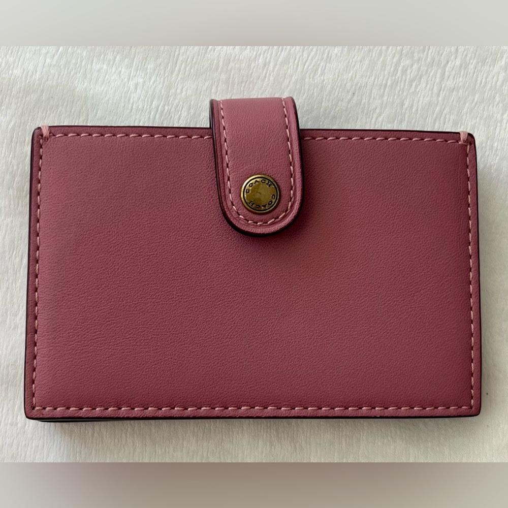 Coach accordion card case holder rose pink with snap close